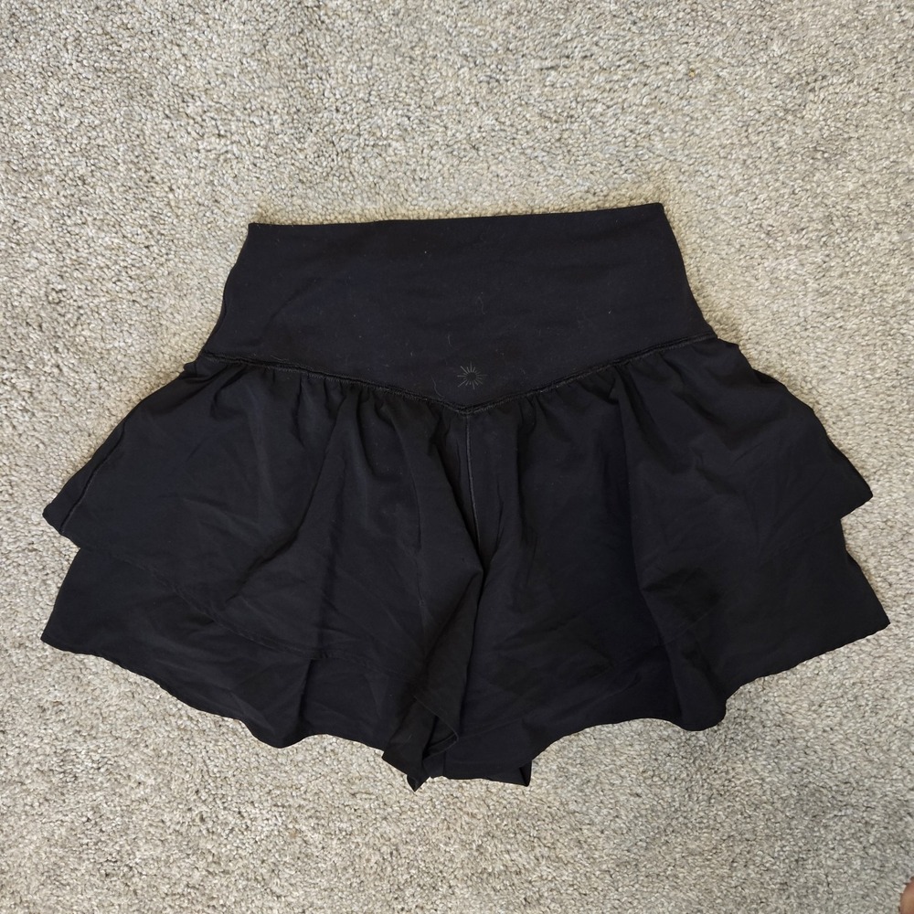 Aerie Culotte Black Flirty Shorts Skirt Flowy V Front Sz M Medium Offline - Picture 6 of 9
